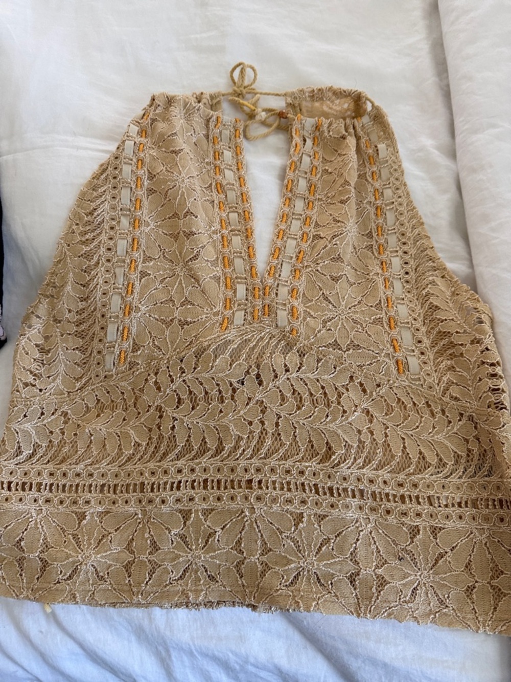 Free People Beige Crochet Halter Camisole with Lace Insets. Never worn.